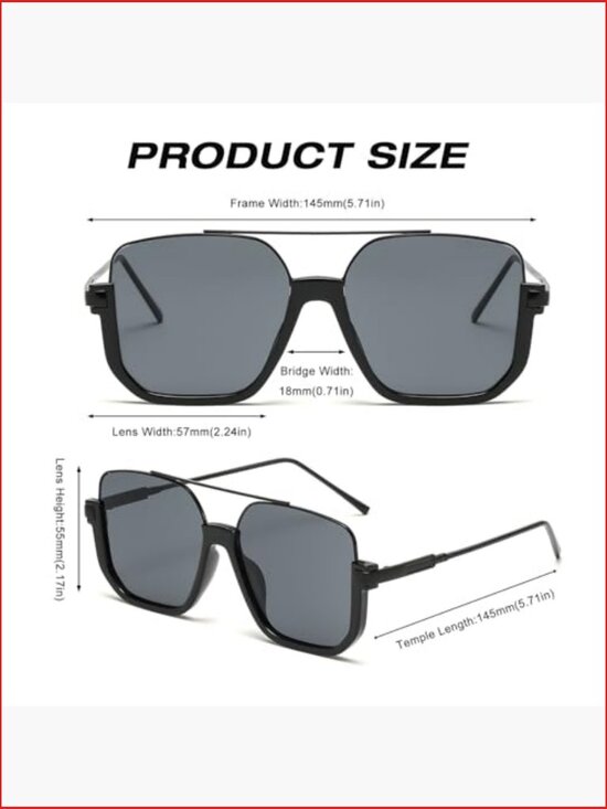 Vintage Square Oversized Aviator Sunglasses Semi-Rimless UV400 Protection Pair main image 7